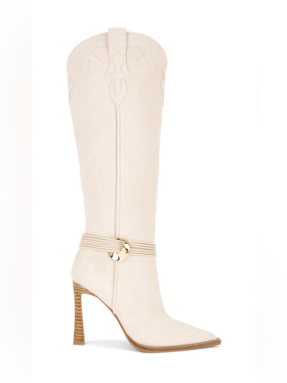 Steve Madden Cream Knee-High Heeled Boot with Gold Accent